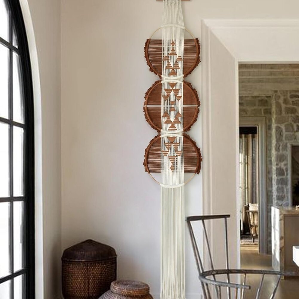 Macrame Wall Hanging Brown and white Boho Wall Decor Art Living room wall art Ro